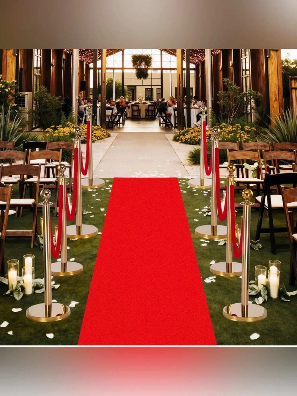Gold Event Stanchion Set with Red Velvet Rope - Elegant Queue Barrier